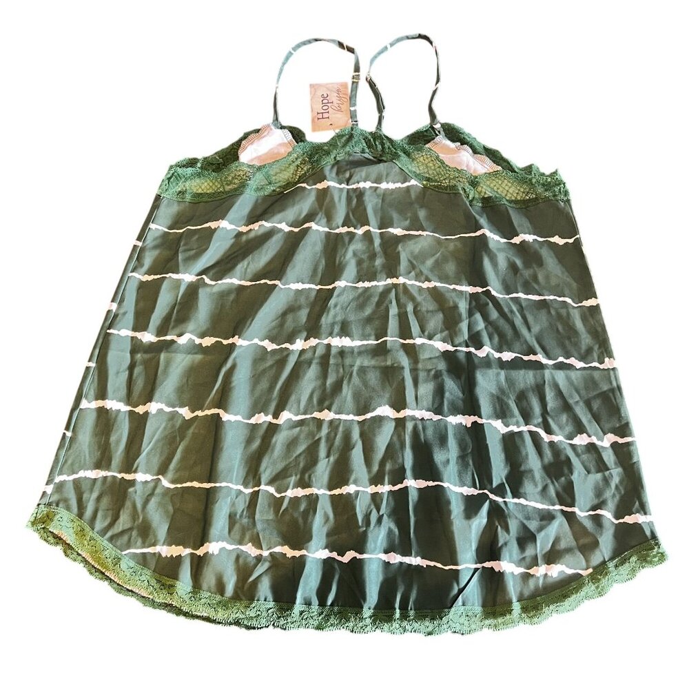 Green Lace & Striped Sleeveless Camisole Top By‎ Hope Design